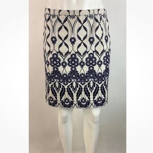 J Crew Sz 4 Navy Trellis A-Line Skirt Cotton Polyester Preppy Business Casual